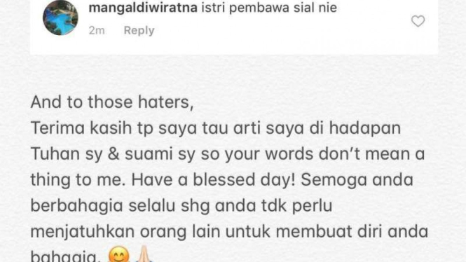 Interaksi istri Marcus Fernaldi Gideon dengan ujaran haters di media sosial