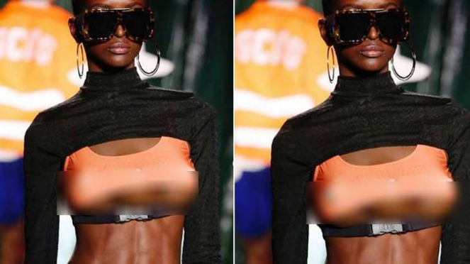Model catwalk dengan tiga payudara di Milan Fashion Week