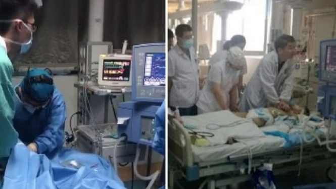 Dokter dan perawat di Rumah Sakit Anak-anak Changzhou Municipal melakukan CPR