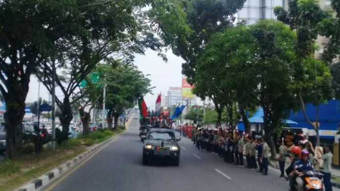 Pawai bendera HUT ke-73 TNI tiba di Pekanbaru, Sabtu, 29 September 2018