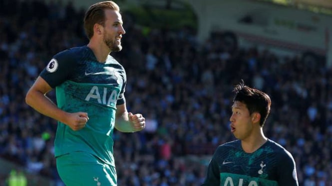 Bomber Tottenham Hotspur, Harry Kane, rayakan gol.