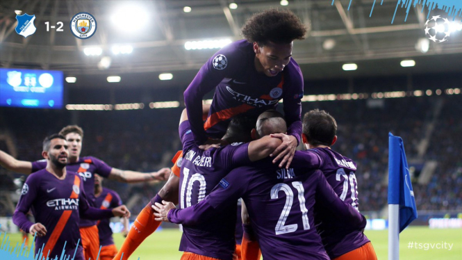 Manchester City merayakan gol ketika bersua Hoffenheim