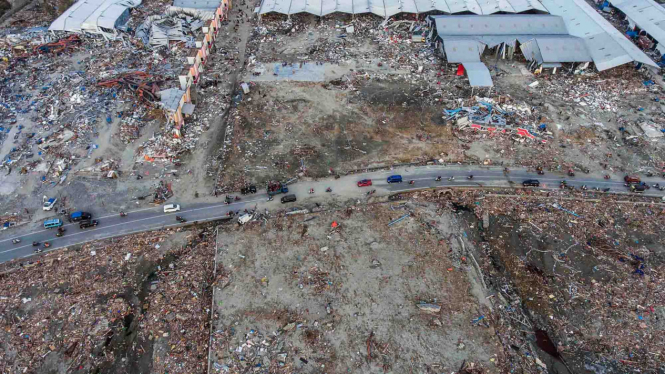 Foto udara dampak kerusakan akibat gempa dan tsunami di Tondo, Palu, Sulawesi Tengah, Rabu, 3 Oktober 2018.