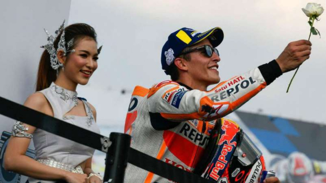 Marc Marquez, saat di podium MotoGP Buriram, Thailand.