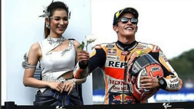Marc Marquez saat di podium MotoGP Buriram, Thailand.