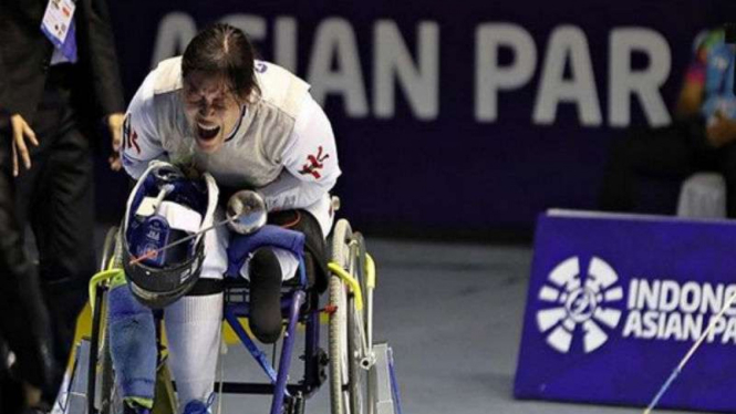 Ekspresi Yu Chui Yee saat kalahkan China dan rebut medali emas Asian Para Games.