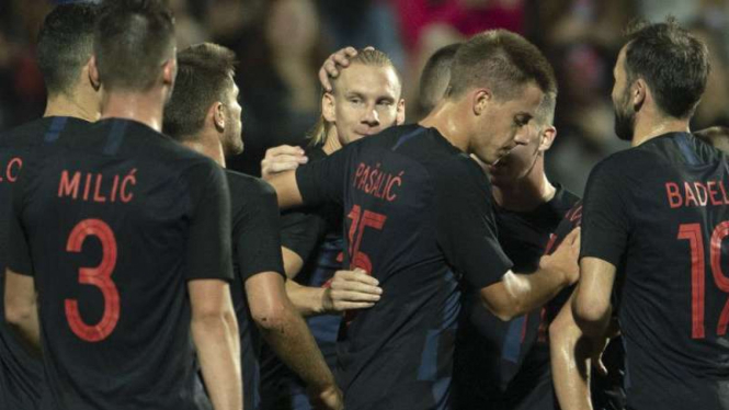 Pemain Timnas Kroasia merayakan gol