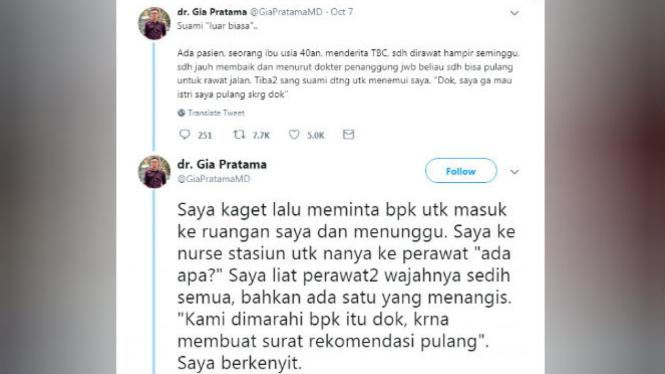 Cuitan dr. Gia Pratama di Twitter.