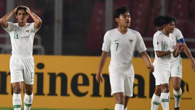 Ekspresi pemain Timnas U-19 usai lawan Qatar di Piala Asia 2018