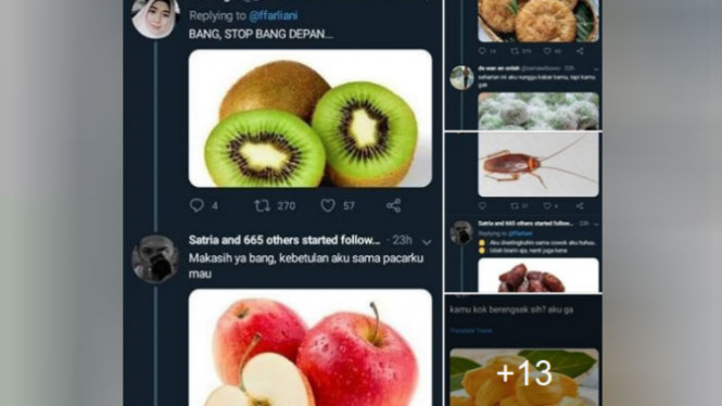 Unggahan pelesetan nama buah yang viral di Twitter.