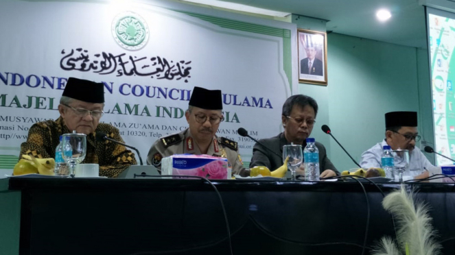 Konferensi pers Majelis Ulama Indonesia (MUI) terkait pembakaran bendera berlafal tauhid oleh Banser