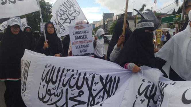 Peserta aksi bela Tauhid di Banda Aceh, Kamis 25 Oktober 2018.