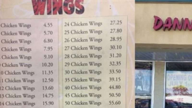 Daftar harga sayap ayam di Danny's Wok