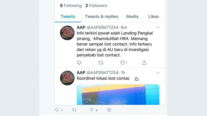 Hoax yang menyatakan pesawat Lion Air JT610 sudah mendarat di Pangkal Pinang