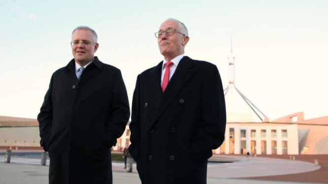 PM Australia Scott Morrison dan eks PM Malcolm Turnbull