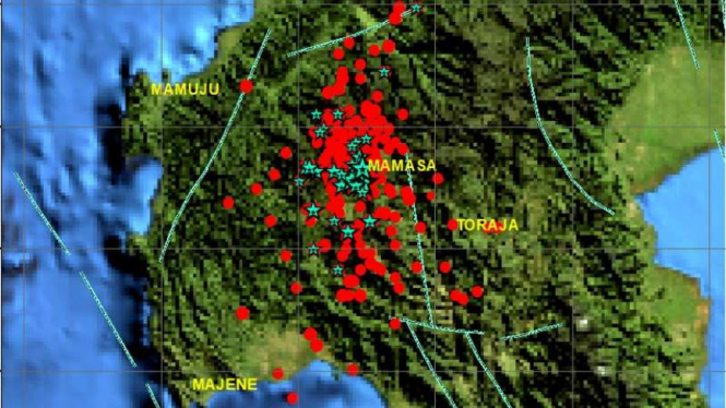 Peta distribusi gempa Mamasa dan sekitarnya