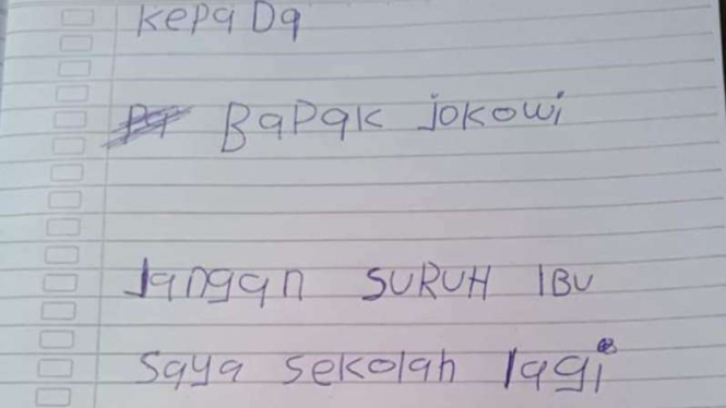 Surat dari anak Baiq Nuril, Rafi, kepada Presiden Jokowi.