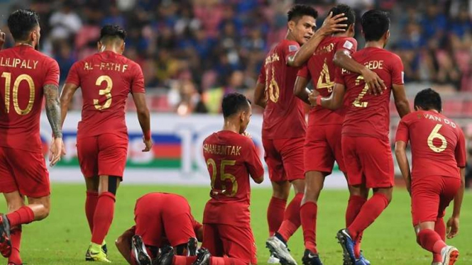 Para pemain Timnas Indonesia dalam laga kontra Thailand di Piala AFF 2018