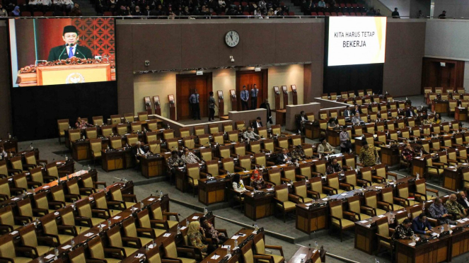 Suasana berlangsungnya Rapat Paripurna ke-8 Pembukaan Masa Persidangan II Tahun Sidang 2018-2019 di Gedung Nusantara II, Kompleks Parlemen Senayan, Jakarta