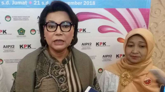 Wakil Ketua KPK Basaria Panjaitan dalam forum pelatihan antikorupsi untuk para birokrat Kementerian Agama di Depok, Jawa Barat, pada Jumat, 23 November 2018.