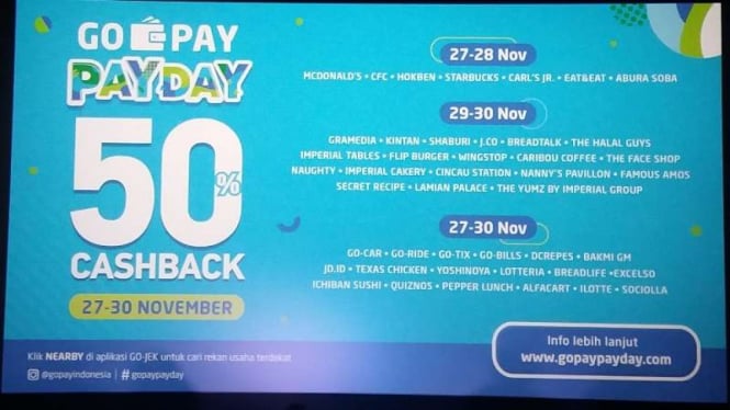 Ilustrasi Promo Gopay Payday 50 Persen Cashback di bulan November 2018. 