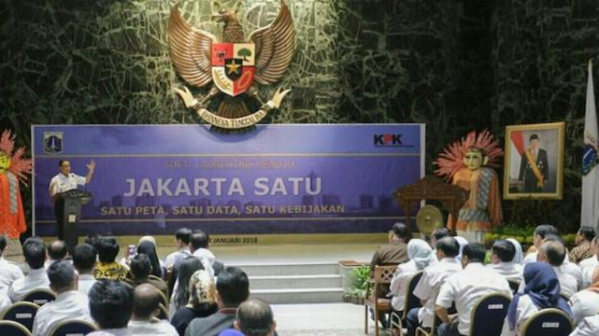 Pemprov DKI Jakarta saat peluncuran Program Jakarta Satu di Balai Kota, (17/1).