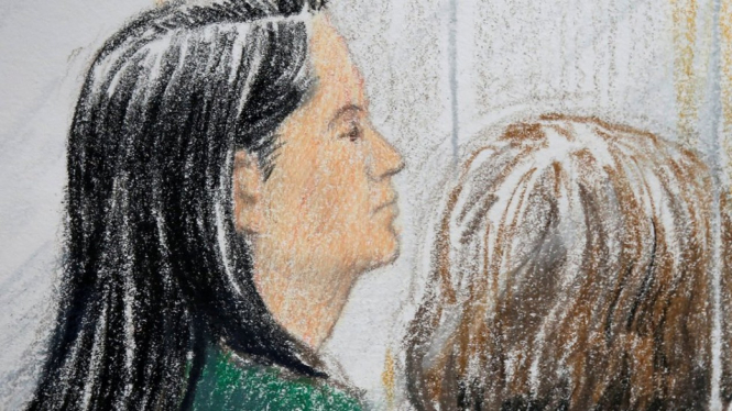 Sketsa wajah Meng Wanzhou di pengadilan Vancouver, Kanada. - Reuters