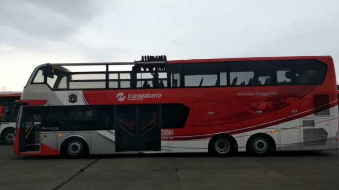 Bus TransJakarta yang disiapkan untuk pawai juara Persija Jakarta