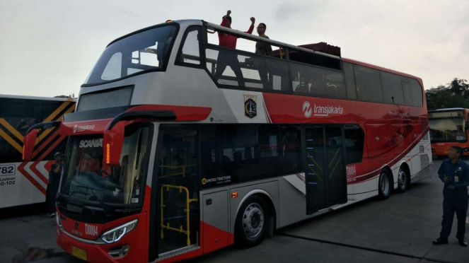 Bus TransJakarta yang disiapkan untuk pawai juara Persija Jakarta