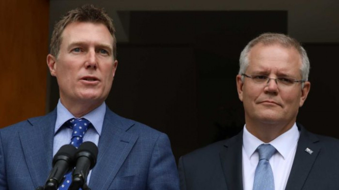 Jaksa Agung Christian Porter dan Perdana Menteri Australia Scott Morrison mengumumkan model KPK yang terdiri atas dua divisi, Kamis (13/12/2018).
