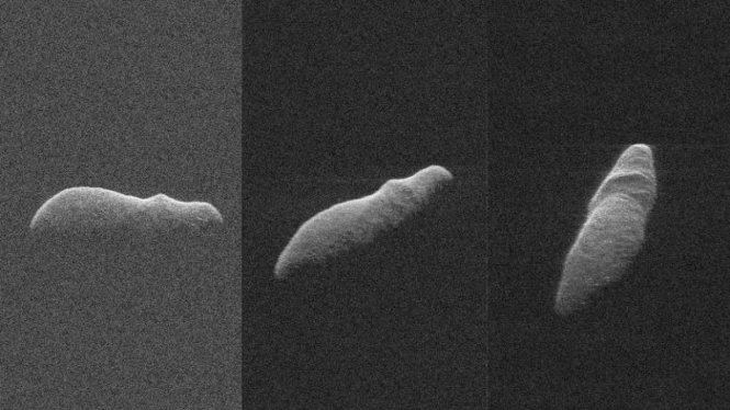 Citra radar dari asterois 2003 SD220, yang tampak berbentuk hippopotamus, terekam pada 15 - 17 Desember 2018.