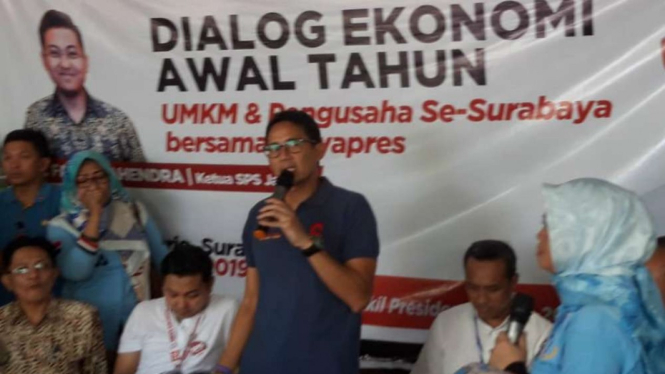 Sandiaga Uno di acara diskusi UMKM di Surabaya, Jawa Timur.