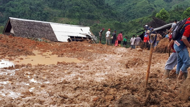 Salah satu bagian di Kampung Cimapag, Kecamatan Cisolok, yang rata dengan tanah. - Sutopo Purwo Nugroho/BNPB