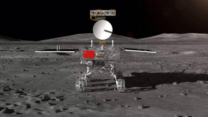 Ilustrasi wahana Chang'e-4 mendarat di sisi gelap Bulan.