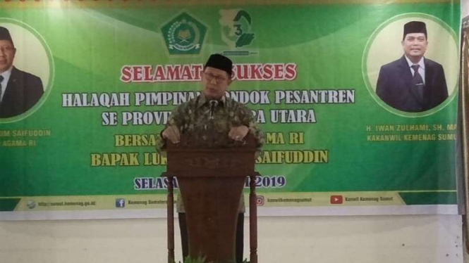 Menteri Agama Lukman Hakim Syaifuddin berkunjung ke Medan, Sumatera Utara, Selasa, 8 Januari 2019.