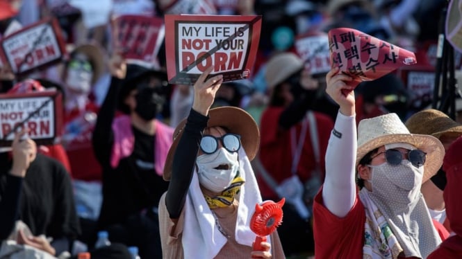 Women have led huge street protests against spy cam porn featured on sites like Soranet.-AFP/Getty