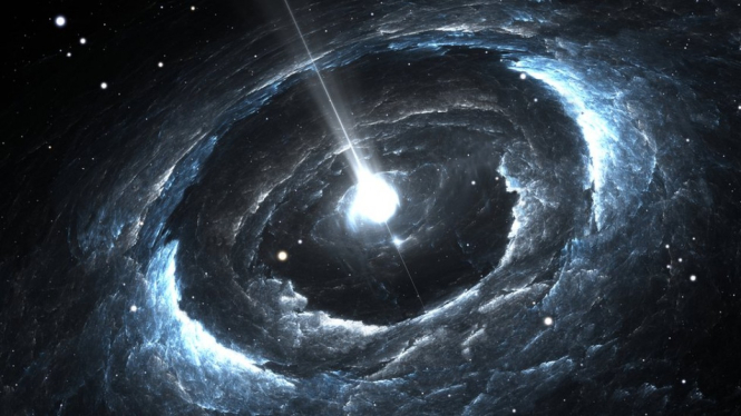 Sebuah lukisan yang menggambarkan bintang neutron dengan medan magnet tinggi sedang berputar.-Getty Images
