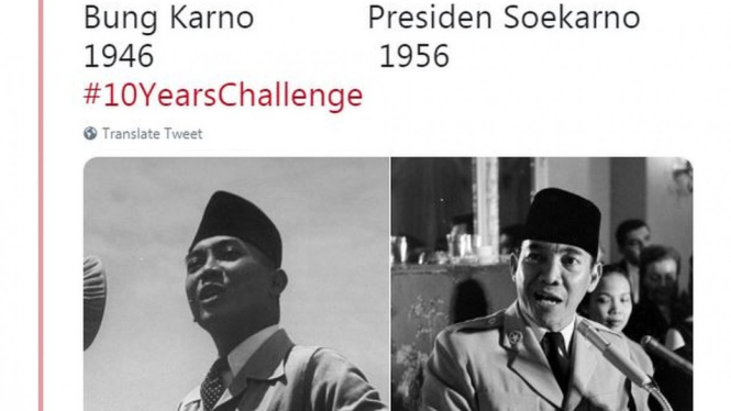 Akun foto-foto sejarah @potretlawas menggunakan kesempatan tantangan 10 Tahun untuk mengunggah foto dan kisah tentang apa yang terjadi pada pandangan politik Bung Karno antara 1946 dan 1956. - Twitter/PotretLawas
