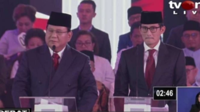 Prabowo Subianto dan Sandiaga Uno di Debat Perdana 