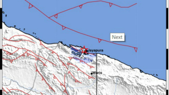 Ilustrasi lokasi gempa di Jayapura.