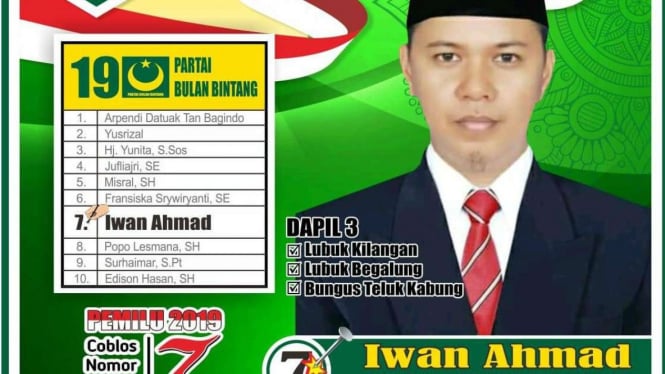 Caleg PBB Iwan Ahmad di Padang ancam mundur