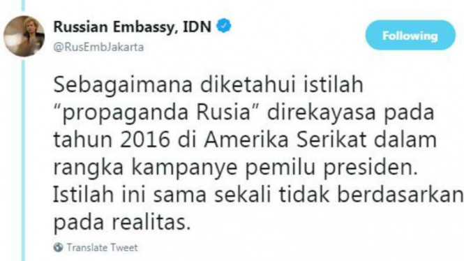 Cuitan Kedubes Rusia di Jakarta tentang propaganda Rusia