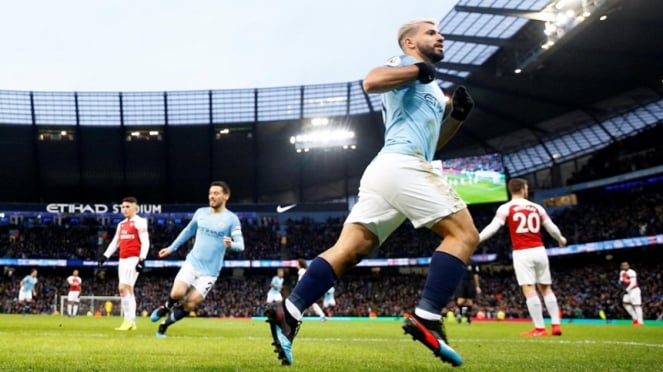 Striker Manchester City, Sergio Aguero mencetak hattrick ke gawang Arsenal