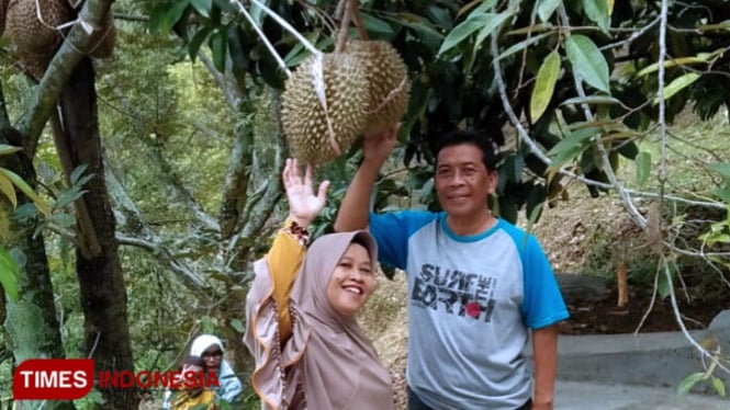 Pengunjung menikmati wisata di kebun durian di Kecamatan Kare, Kabupaten Madiun. (Foto: Ervan Marwantaka/ TIMES Indonesia)