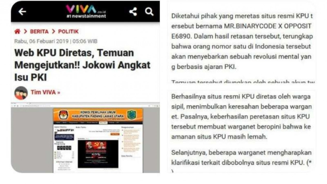 Cuitan hoax yang mencatut logo VIVA