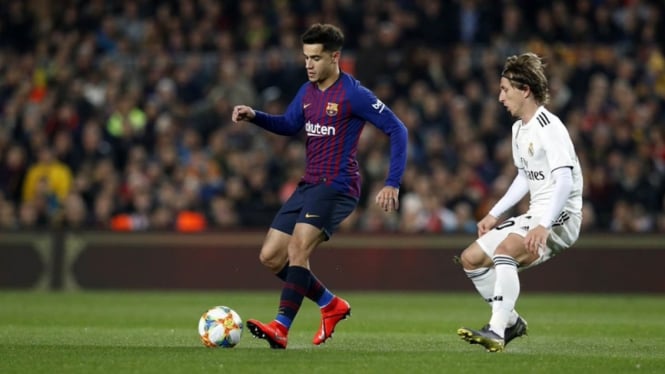 Pemain Barcelona, Philippe Coutinho saat melawan Real Madrid