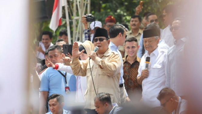 Capres nomor urut 02 Prabowo Subianto saat kampanye di Purbalingga, Jawa Tengah.