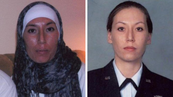 Monica Witt saat masih menjadi perwira Angkatan Udara AS (kanan) dan ketika dia disebut menjalani perubahan "ideologi" sebelum membelot ke Iran (kiri). - FBI