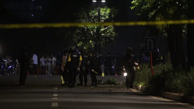 Lokasi ledakan yang terjadi di Area Parkir Timur Senayan Gelora Bung Karno saat Debat Kedua Pilpres 2019 di Jakarta, 17 Februari 2019.