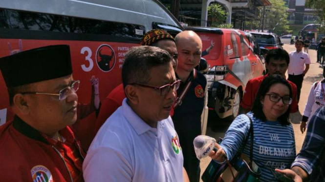 Sekretaris Jenderal PDIP Hasto Kristiyanto di Bandung, Jawa Barat, pada Sabtu 23 Februari 2019.